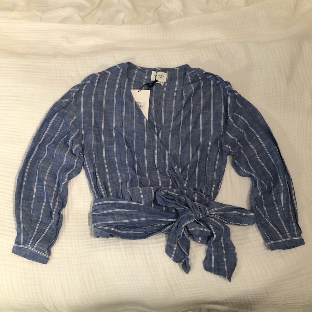 Sezane Anya White/Blue Striped Blouse
